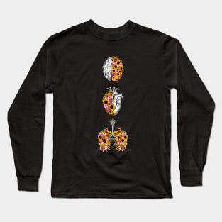 Set of human organ, lungs, heart and brain with sunflowers and daisy Long Sleeve T-Shirt